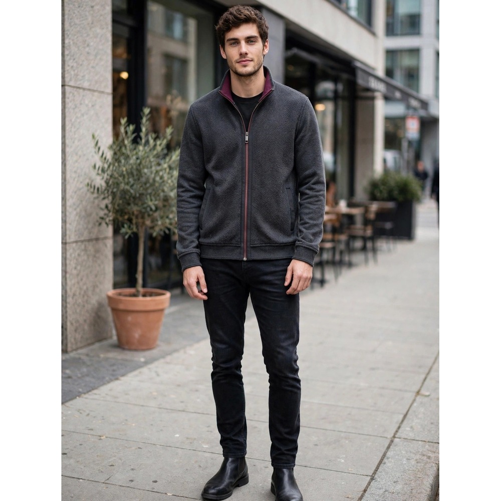 Ted Baker London Mens Charcoal Gray Full Zip Textured Jacket Size 4 L
